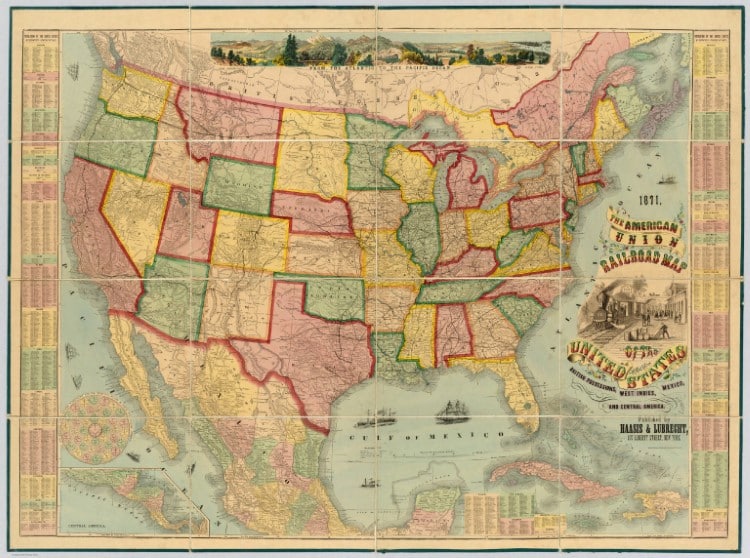 American Union Railroad Map of the United States