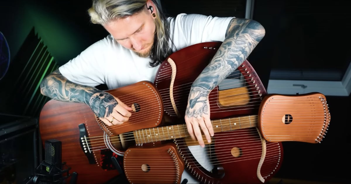 Musician Builds 109-String Acoustic Harp Guitar That Can Play Different Chords at Once