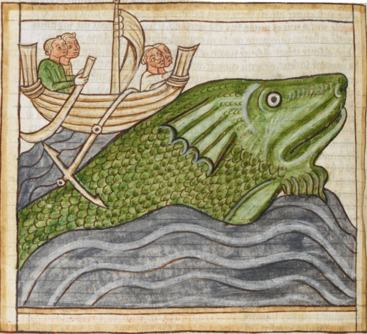 Medieval illustration of a whale