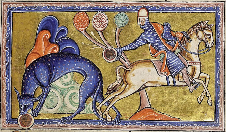 Medieval animal illustration including a horse