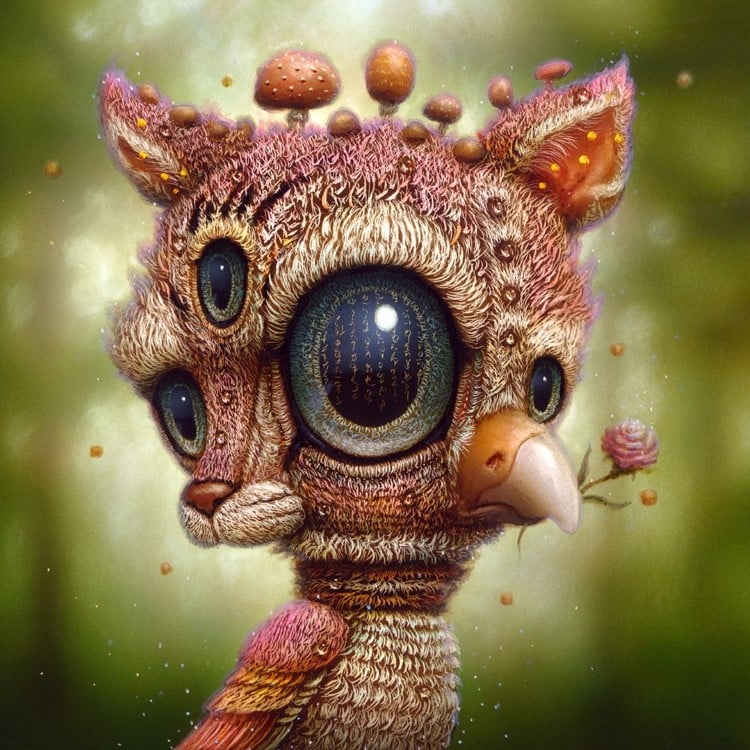Mini Paintings Of Bizarrely Cute Hybrid Creatures With Big Shiny Eyes 