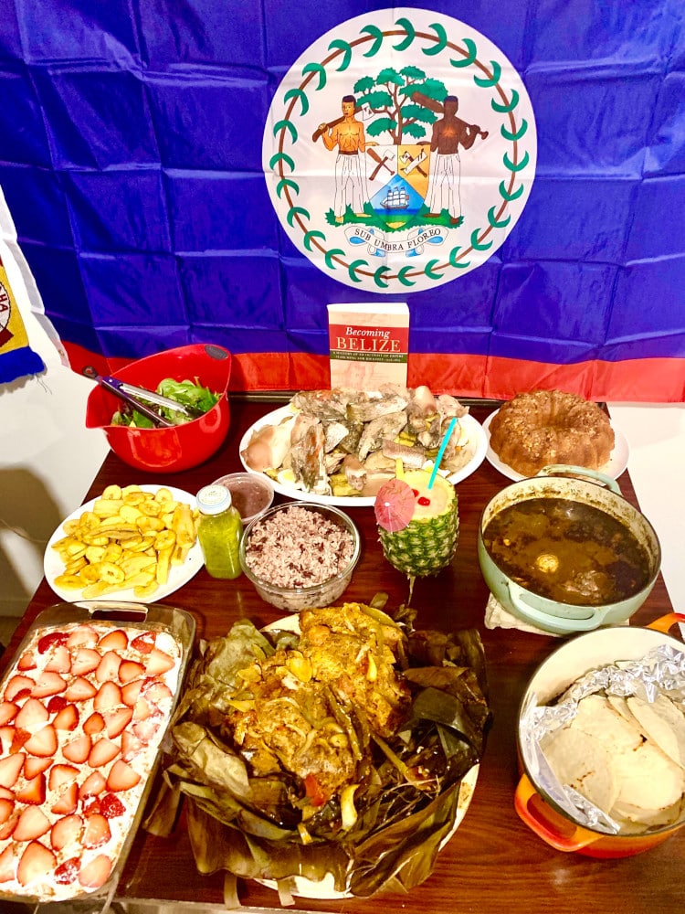 Traditional dishes from Belize on table