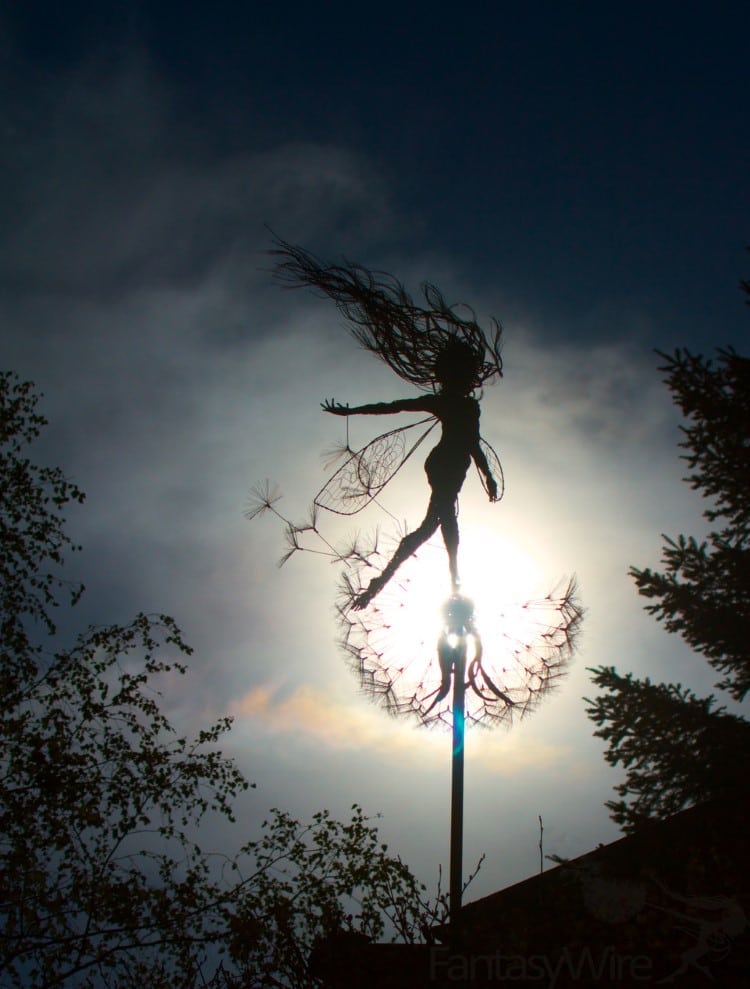 Wire Fairy and Dandelion Sculpture by Robin Wight