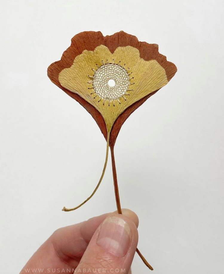 Overlapped Ginkgo Leaves With Lace Circle In The Middle By Susanna Bauer