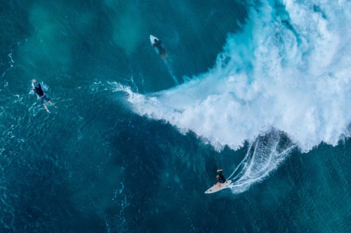 Aerial photo of surfers