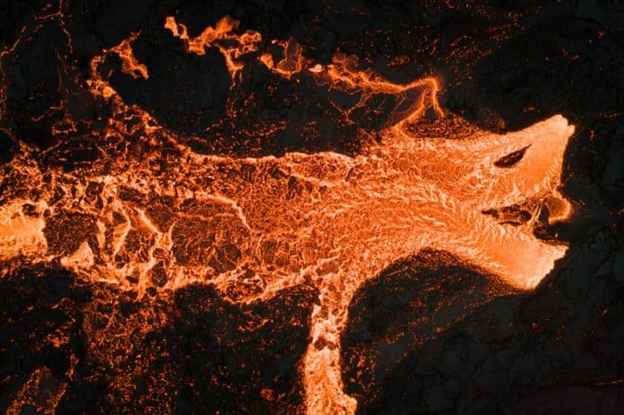 Aerial photo of lava that looks like a dragon
