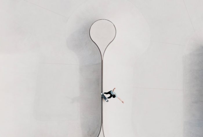 Drone photo of skateboarder on a halfpipe