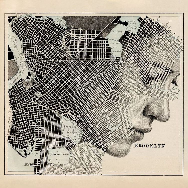 Portrait Of Woman Drawn Over City Map