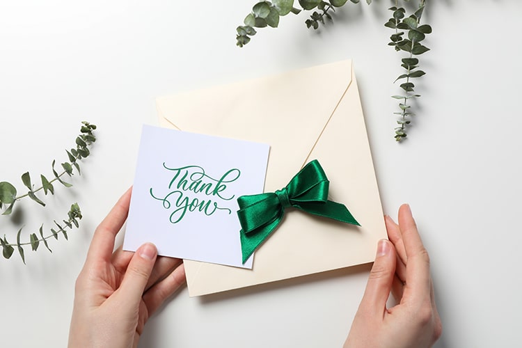 Hand-lettered thank you card