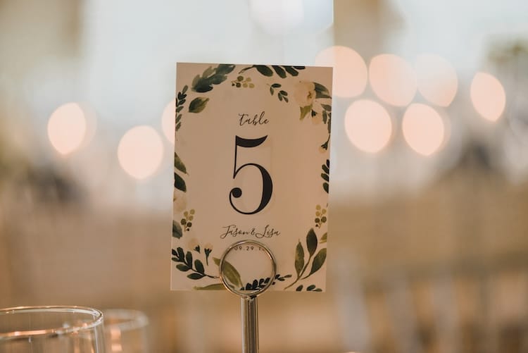 Wedding Reception table number five place card