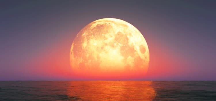 Artist rendering of full moon on the horizon