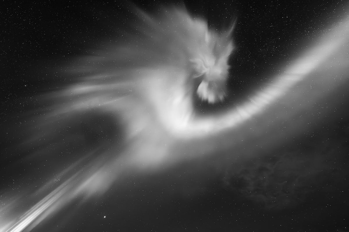 Aurora in motion when it turned into something resembling a dragon’s head on a clear night