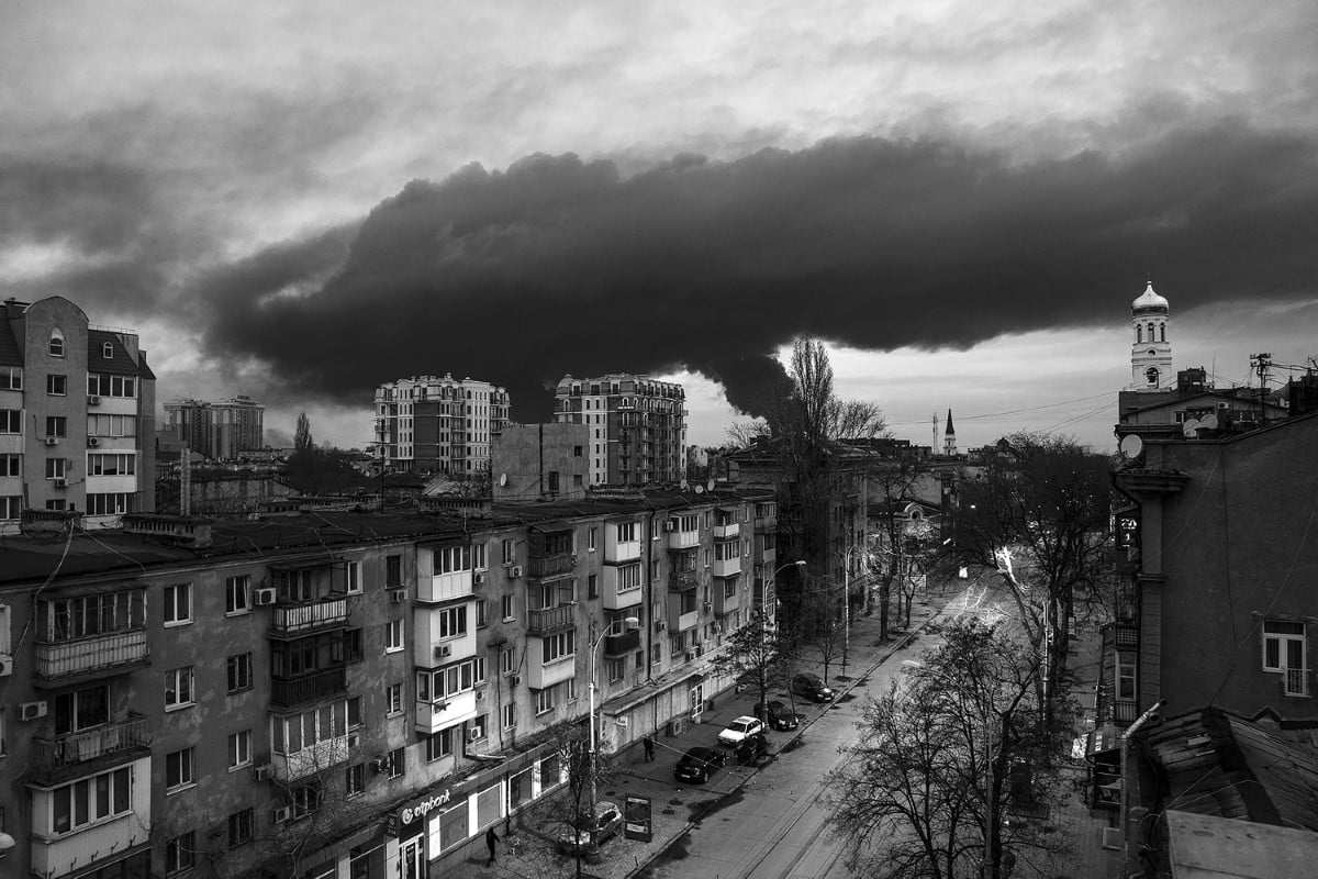 Smoke over Ukraine during war