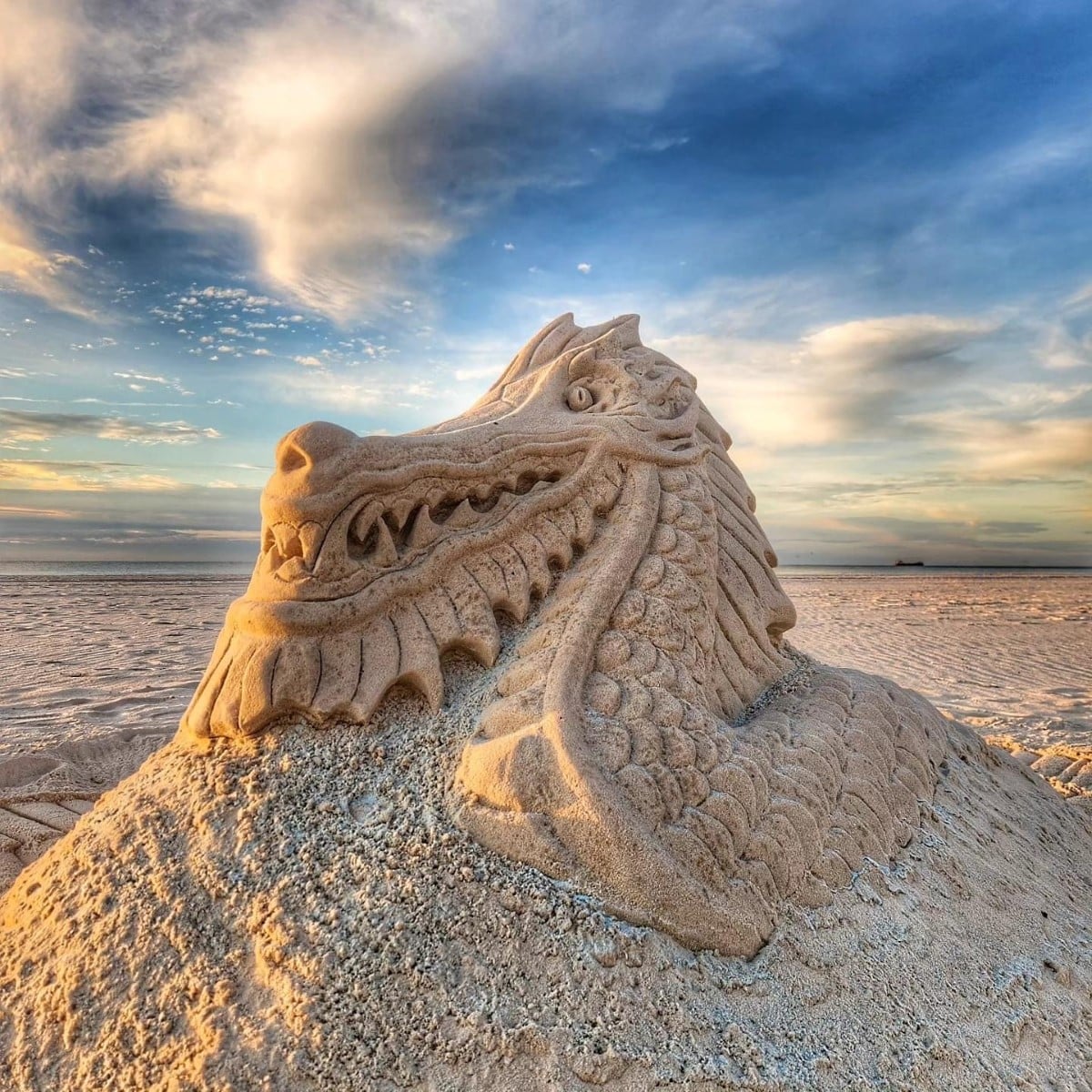 Mushu sand sculpture by Janel Hawkins