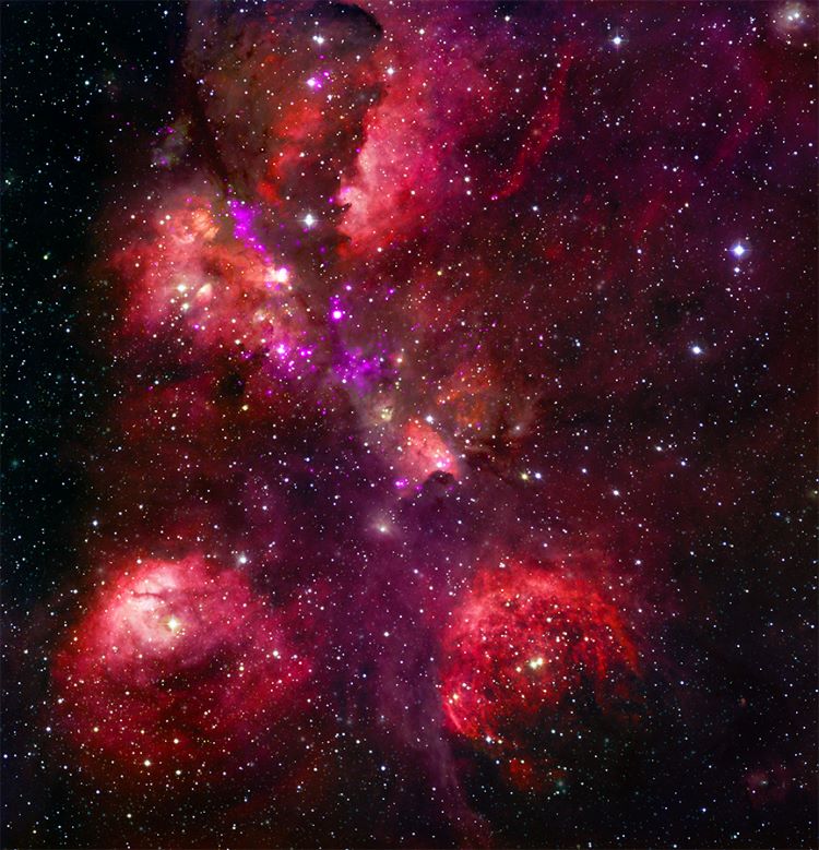 Photograph Of Nebula With Red And Purple Lights And Star Clusters