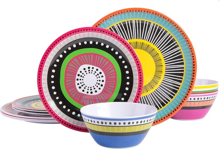 Colorful dinnerware with geometric pattens