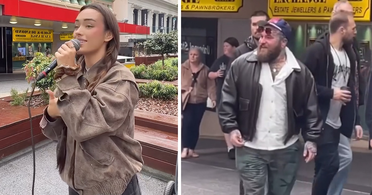 Australian Busker Taken by Surprise When Teddy Swims Joins in as She Sings His Song