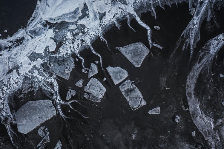 Aerial view of ice in Iceland