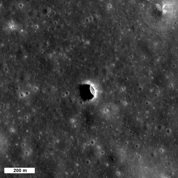 Image of pit on moon's surface that could be entrance to a lunar cave
