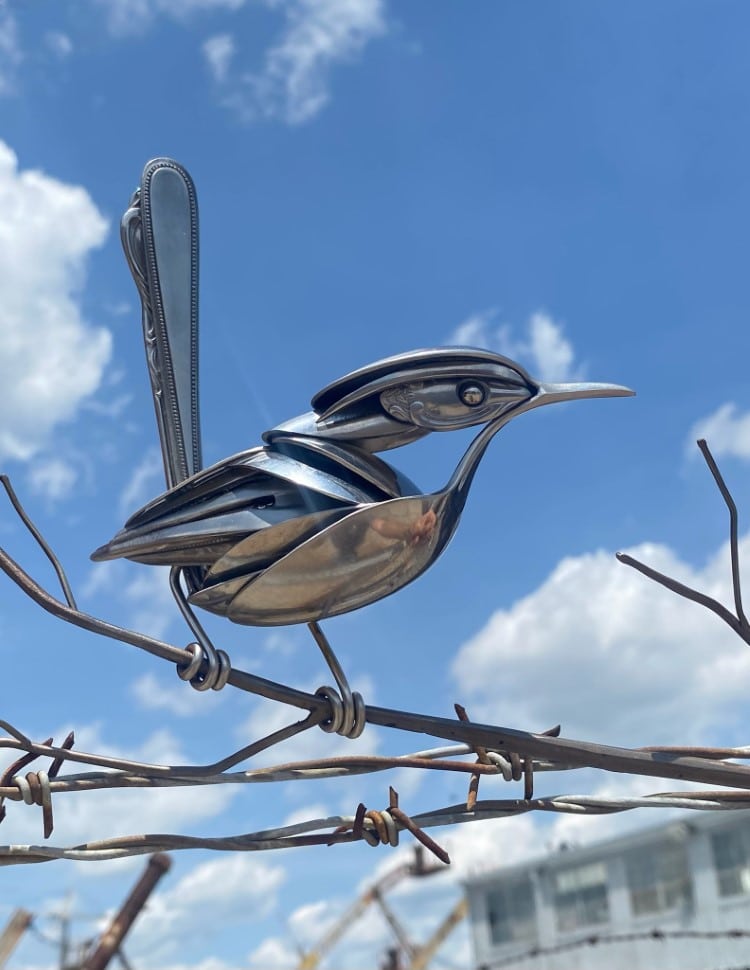 Utensil Bird Sculpture by Matt Wilson