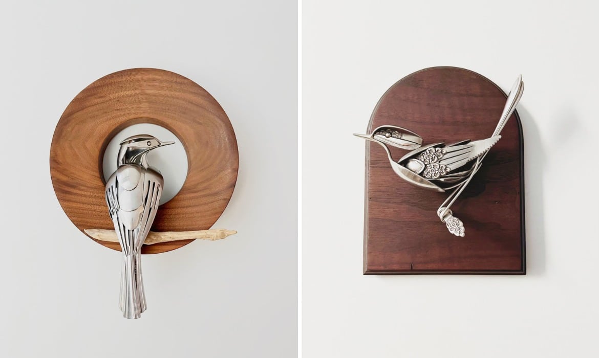 Utensil Bird Sculpture by Matt Wilson