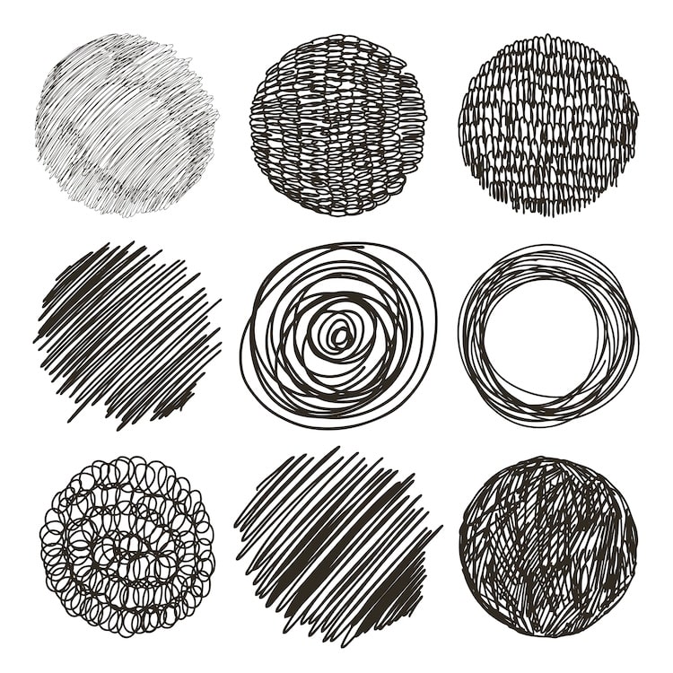 Hand drawn patterns in circles.