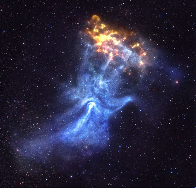 Photograph Of Nebula In Space With Blue And Yellow Lights