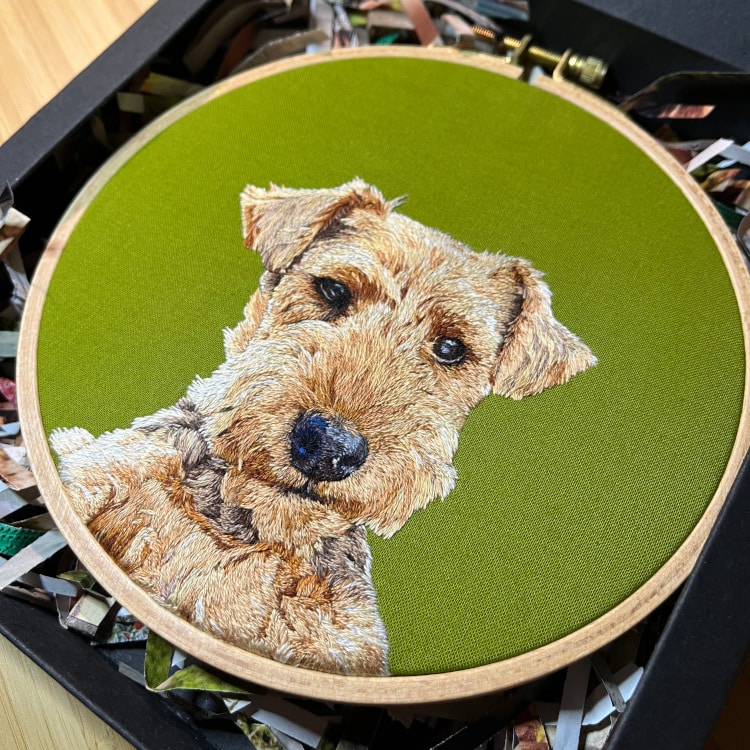 Realistic Embroidered Dog portrait by Santo Cielo