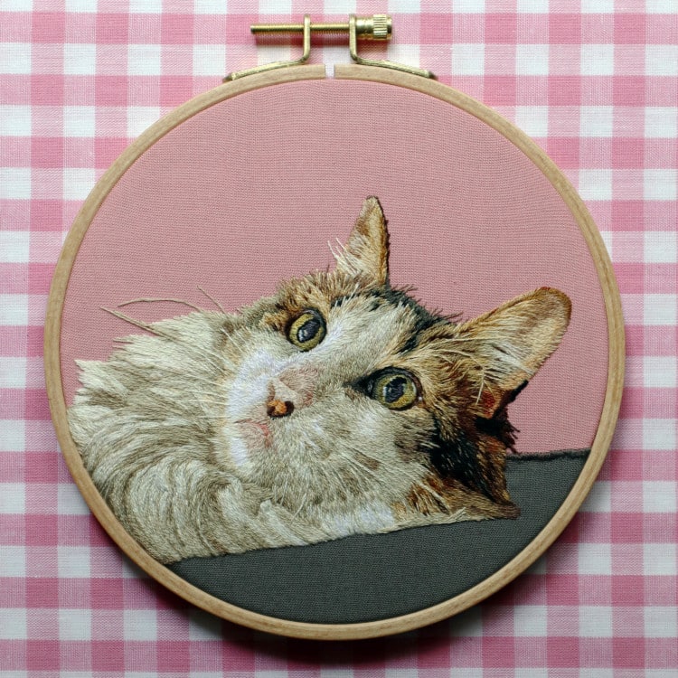 Embroidered Cat portrait by Santo Cielo