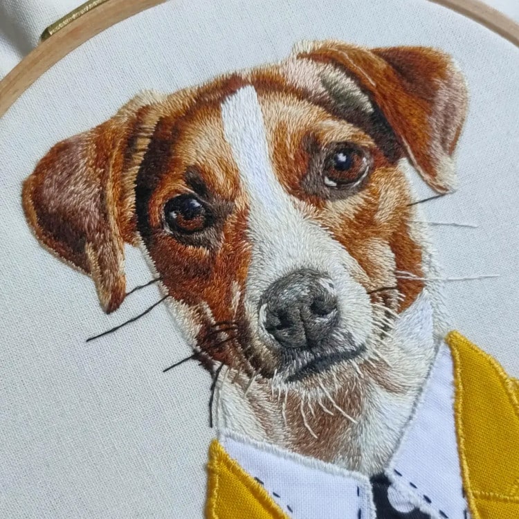 Realistic Embroidered Dog portrait by Santo Cielo