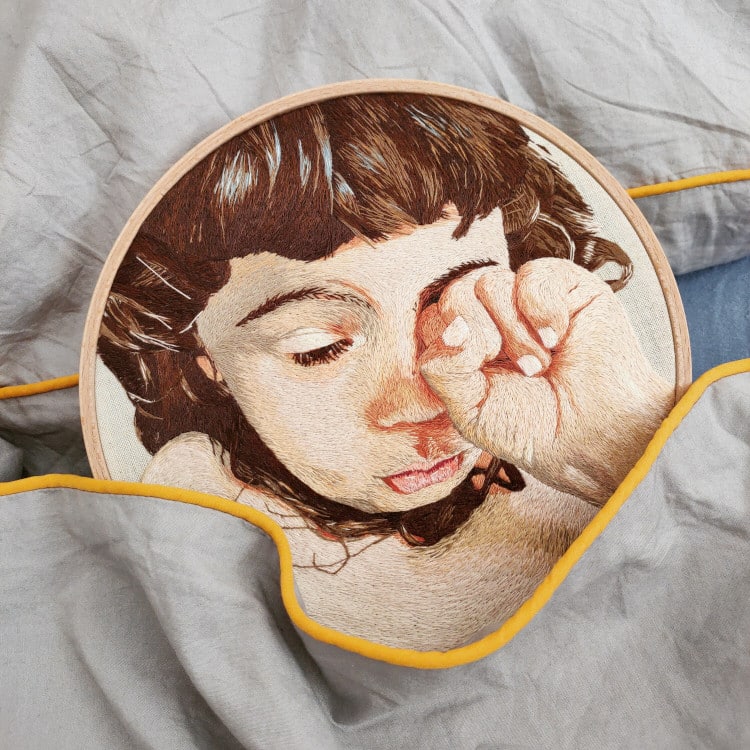 Embroidered portrait by Santo Cielo