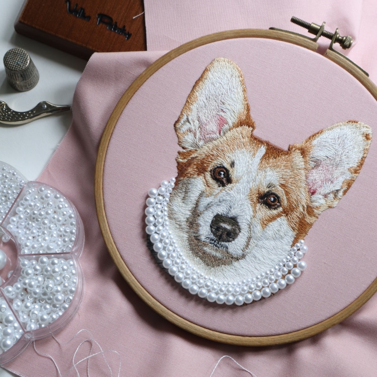 Realistic Embroidered Dog portrait by Santo Cielo