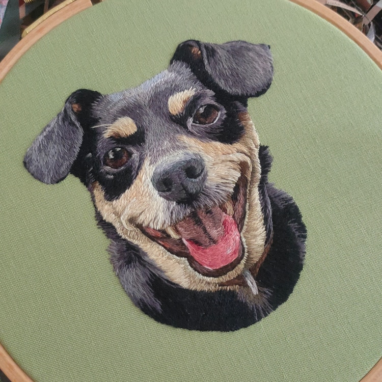 Realistic Embroidered Dog portrait by Santo Cielo