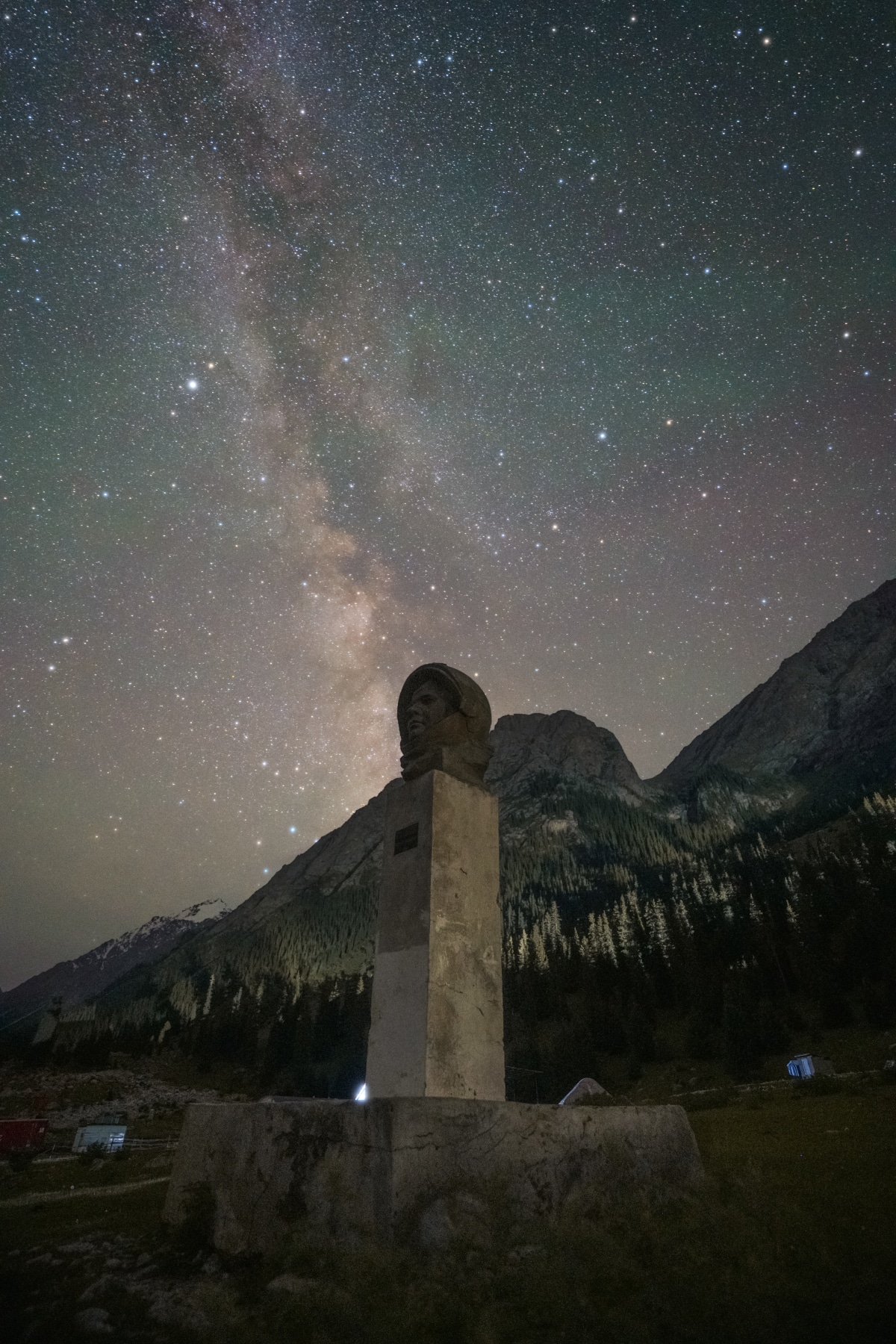Milky Way behind Gagarin Statue in Kyrgyzstan