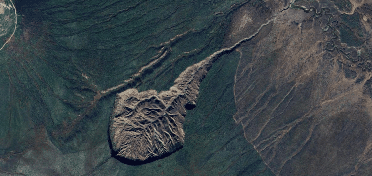 Satellite view of Batagaika crater