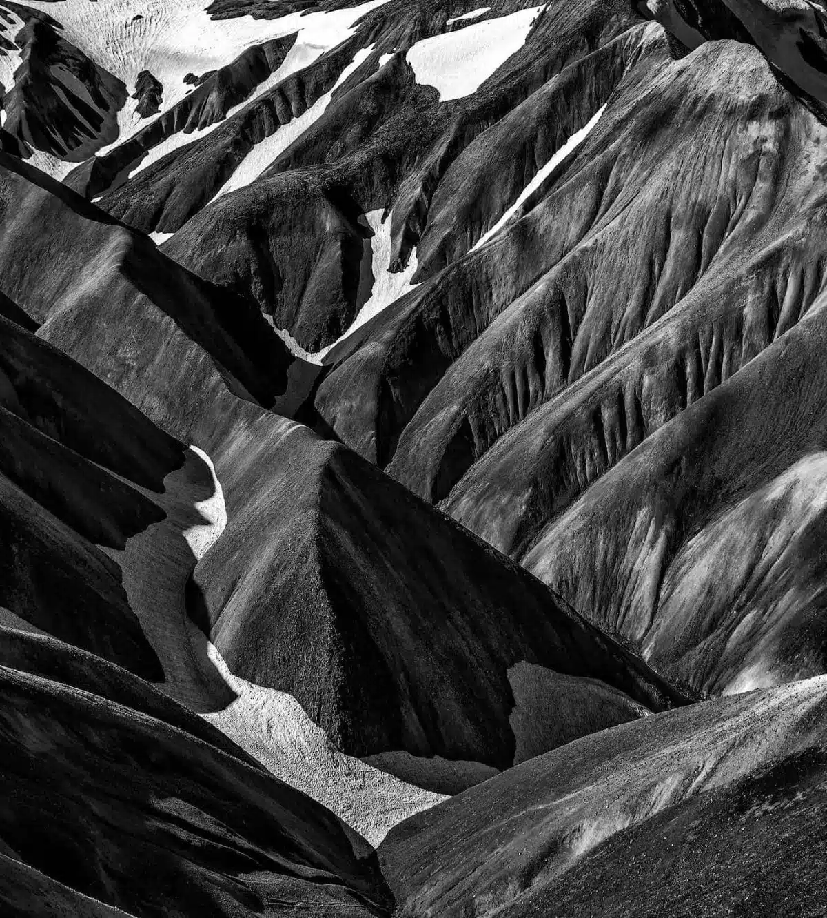 Black and white photo of a mountain range