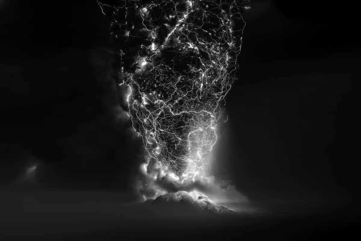 Electrical storm over a volcano