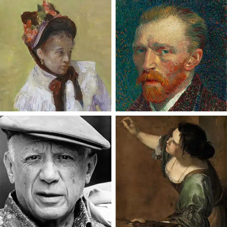 Mary Cassatt, Vincent van Gogh, Pablo Picasso, and Artemisia Gentileschi