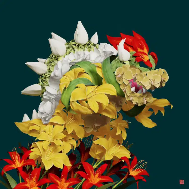 Super Mario characters made out of flowers by Raku Inoue