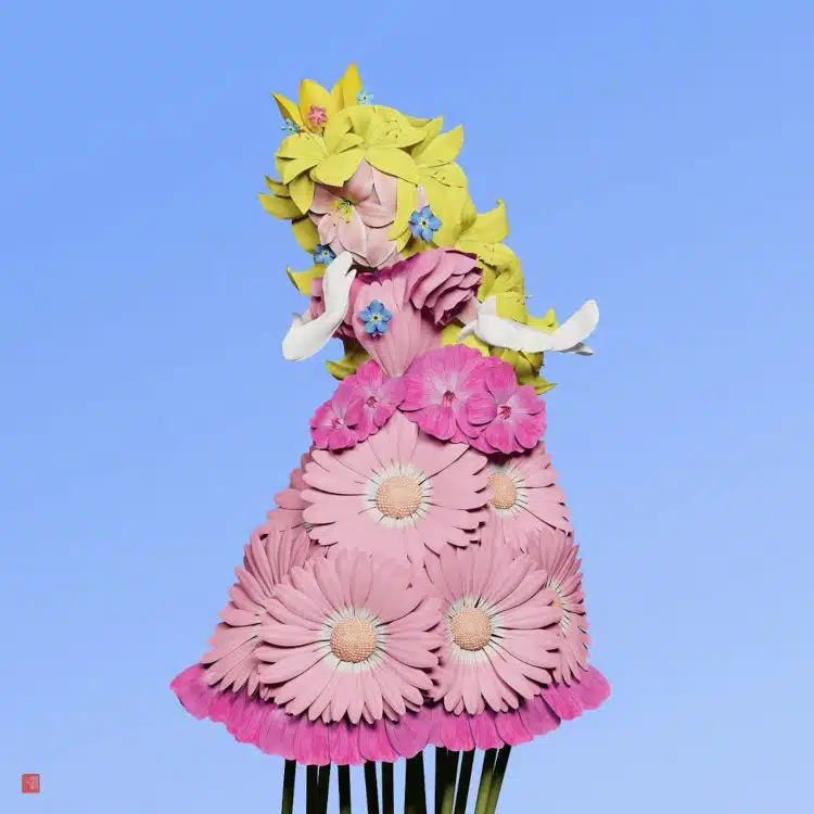 Super Mario characters made out of flowers by Raku Inoue