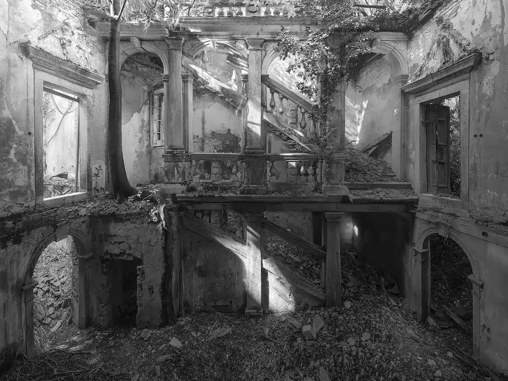 Abandoned building in Italy with vegetation growing inside