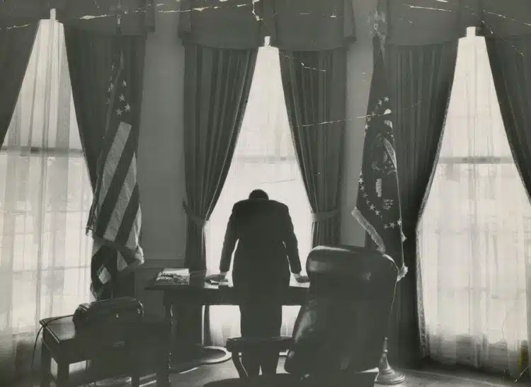 JFK in the Oval Office from behind