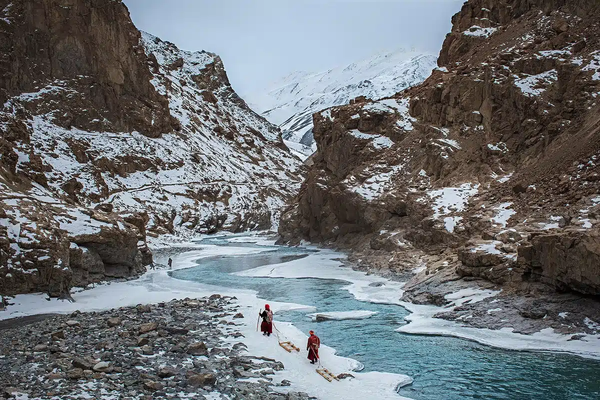 Bringing supplies to the Phugtal Buddhist monastery in Zanskar during the winter