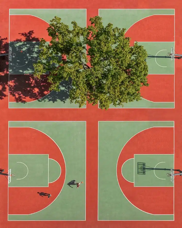 Aerial photo of basketball courts