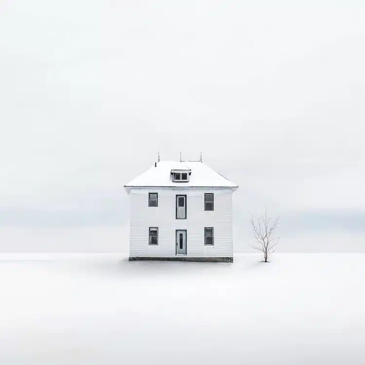 White house immersed in white background