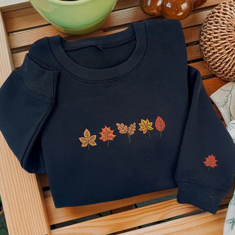 Embroidered Leaf Sweatshirt