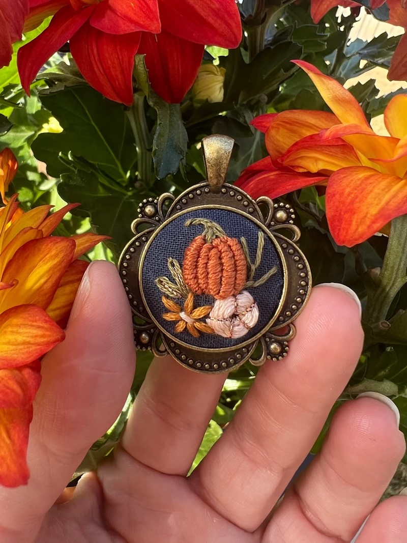 Mini Pumpkin Embroidered Necklace