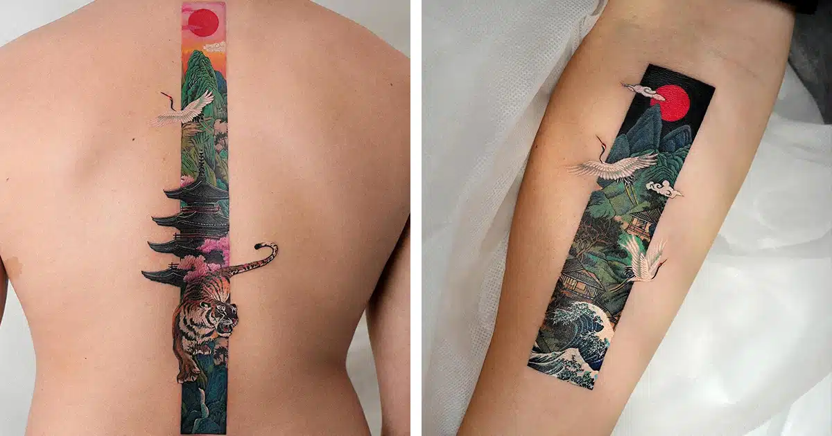 Asia-Inspired Vertical Tattoos Transform Skin Into Portals to Ancient and Mythical Worlds