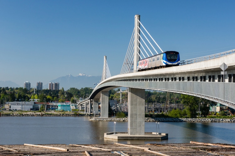 SkyTrain over bridge in Vancouver