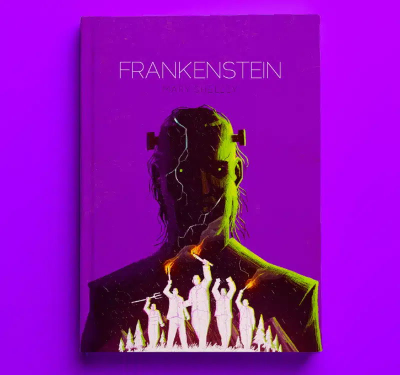 Minimalistic book cover for Frankenstein